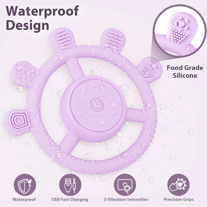 Vibrating Teether for Baby, Sensory Chew Toys for Autistic Children & Teething Toys for Babies 6-18 Months, USB Chargeable & 3X Vibration Settings. Toddler Travel Essential, Autism Sensory Products
