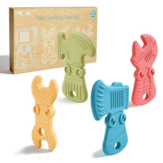 TYRY.HU Baby Teething Toys for Babies 0-6 Months 6-12 Months, BPA Free Silicone Baby Molar Teether Chew Toys, Hammer Wrench Spanner Pliers for Boys Girls, Soft-Textured, Easy to Hold & Clean, Cute