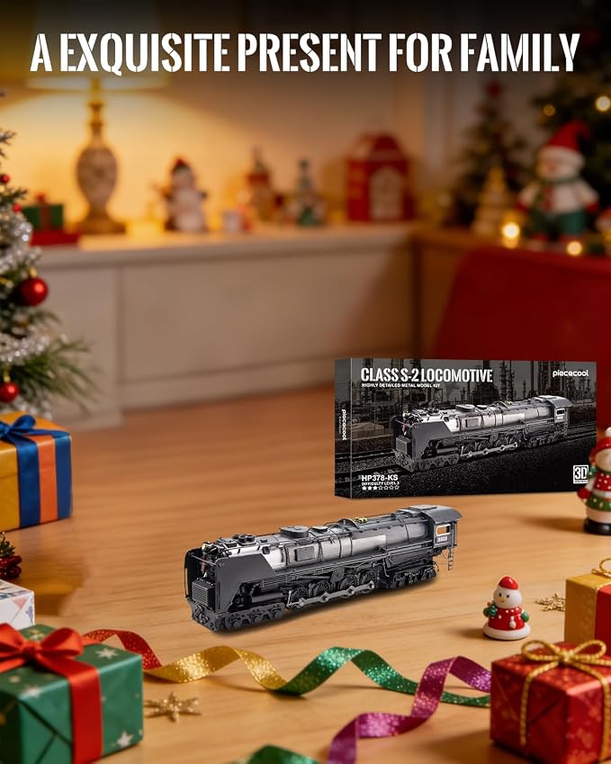 Piececool 3D Metal Model Kit Class S-2 Locomotive Steam Train 3D Metal Puzzles for Adults, DIY Brain Teaser Building Kits, Birthday Christmas Day Gift for Teens