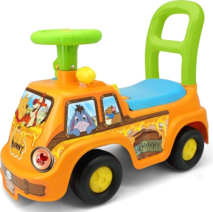 Kiddieland Winnie the Pooh Honey Van Ride-On with Lights & Sounds, Foot-to-Floor Push Car, Interactive Dashboard, Under-Seat Storage, for Toddlers 12–36 Months