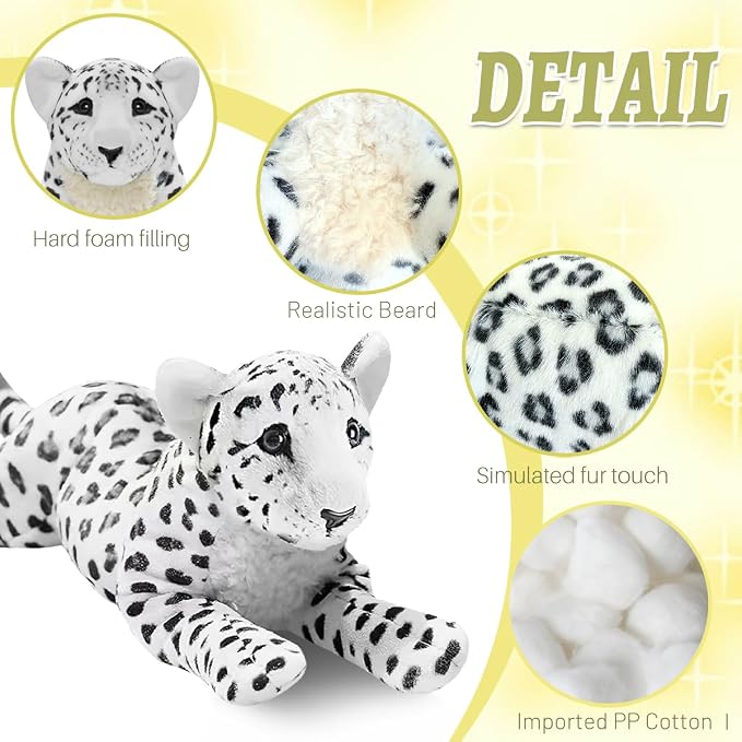 Snow Leopard Plush 23.6" Large Stuffed Snow Leopard Stuffed Animal White Leopard Plush Toys Realistic Jungle Stuffy Birthday Graduation Gifts for Kids Boys