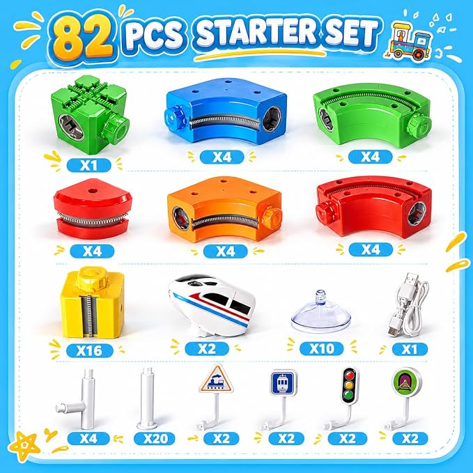 Electric Train Set for Kids Ages 4-8, 3D Infinity Track Building Toys, Cube Track with 360°Anti Gravity Race Track, STEM Learning Gift(80 pcs+2car).