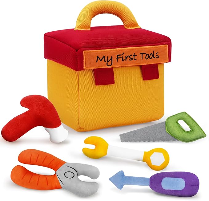 My First Tool Set Plush, Baby Toolbox Plushy with 5 Pcs Tool Plushies for Toddlers, First Birthday Gifts for Boys Girls