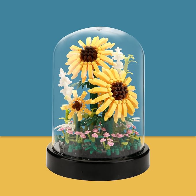 Sunflower DIY Building Blocks Kit - 545 PCS Botanical Flower Bouquet Micro Bricks for Adults and Ages 14+, Creative STEM Gift, Home & Office Decor with Dust Cover