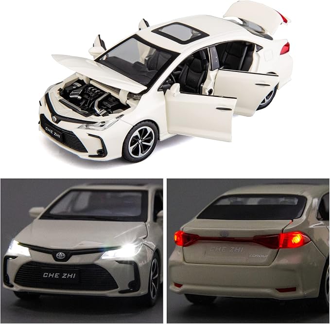 BDTCTK Compatible for 1:32 Corolla Model Car, Zinc Alloy Pull Back Toy Car with Sound and Light for Kids Boy Girl White