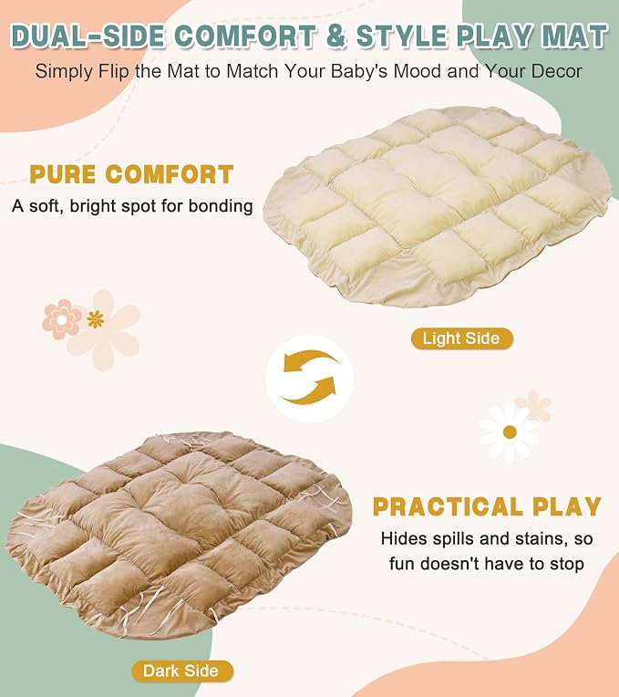 5-in-1 Baby Play Gym and Tummy Time Mat, 12 Learning Cards, Plush Activity Mat with 6 Toys, Baby Gym, Convertible to Ball Pit, Baby Gift, Cream