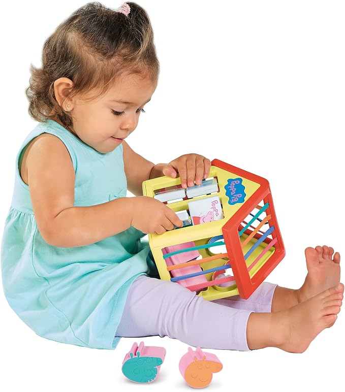 TOMY Toomies Grow with Peppa Pig - Peppa’s Activity House - Kids’ Activity Center with Sensory Shape Sorting and Color Matching Games - Includes 4 Peppa Pig Family Textured Blocks - 18 Months and Up