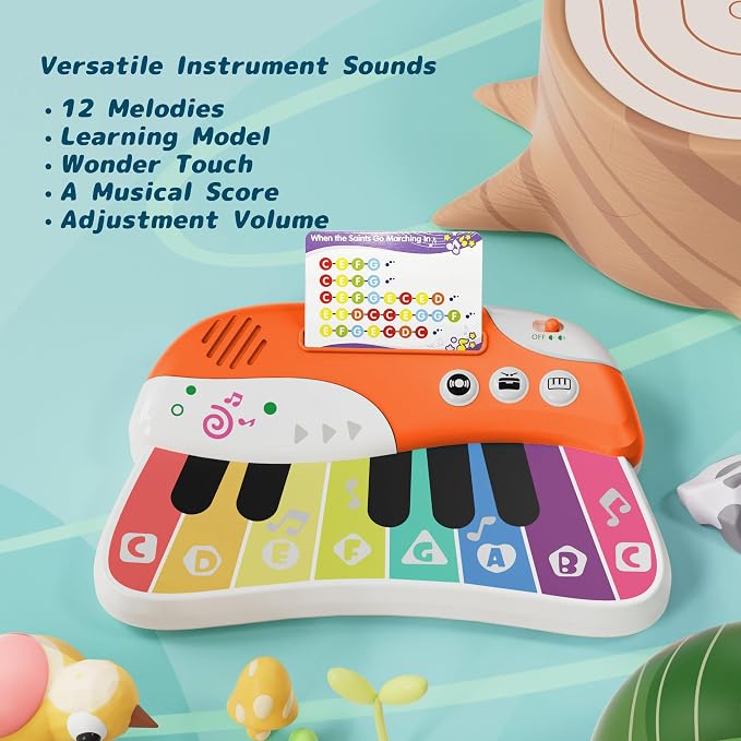 Baby Piano Keyboard for Toddlers 1-3, Touch Sensor Toddler Piano Toy for Baby Musical Toy w/ 3 Modes, 12 Melodies, Music Card Girl Toy Kid Keyboard, Birthday Christmas for 1-4 Years（Color Random）