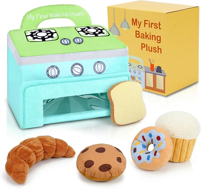 My First Baking Plush, Baby Baking Toy Set with 5 Pcs Dessert Plushies for Toddlers, First Birthday Gifts for Boys Girls