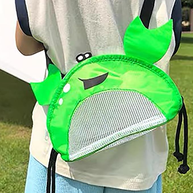 Kids Mesh Beach Bag, Cute Crab-Shaped Seashell Collecting Bag with Adjustable Strap for Holding Shell Beach Toy