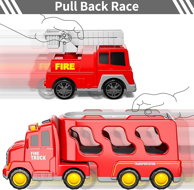 Bennol Fire Truck Toys for 1 2 3 4 5 Years Old Boys Toddlers, Cars Toys Gifts Fire Trucks with Ladder Fire Trucks & Helicopter, Toddler Car Toy Set for Kids Boys Girls