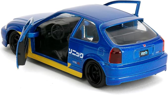 Jada Toys Sonic the Hedgehog with 1997 Honda Civic Type-R Die-Cast Car – 1:32 Scale, Highly Detailed Collectible Model with Sonic Figure, for Ages 8+