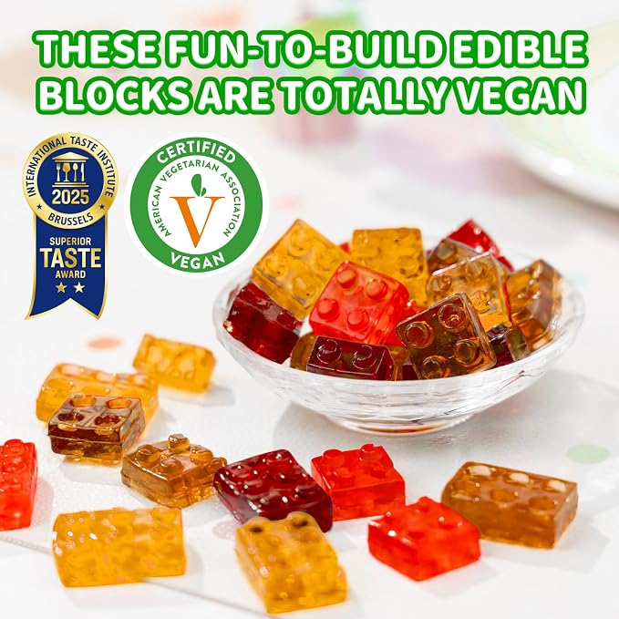 AMOS 4D Vegan Gummy Blocks Candy – Assorted Fruit Flavors, Made with Real Juice, Fun-to-Build Edible Blocks, Fat-Free, (8.47 oz Pack of 1)