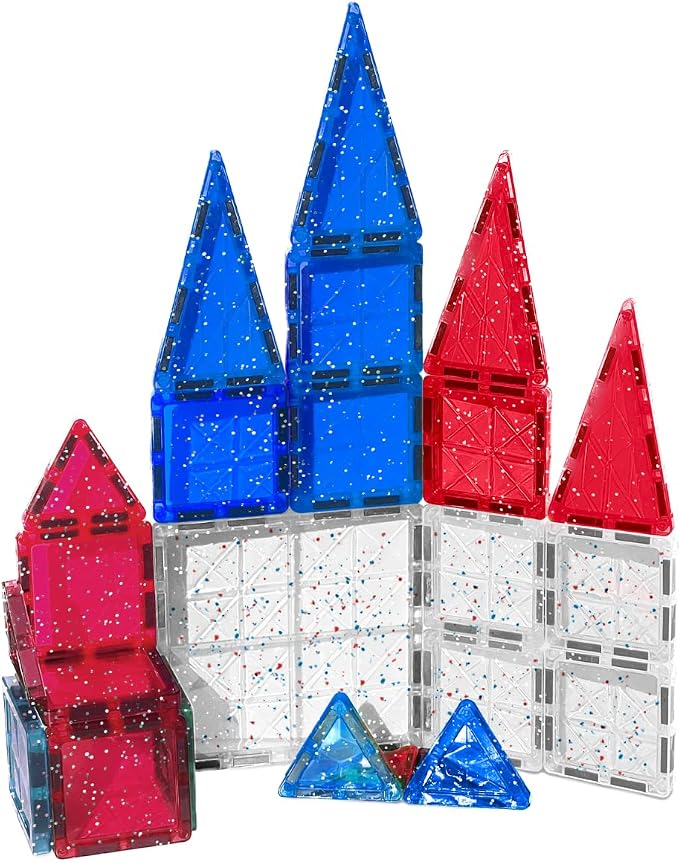 CreateOn Crayola Red, White & Blue PIP Magnetic Tiles 27pc, Magnetic Kids’ Building Toys, STEM Learning Travel Toys for Boys and Girls, 27-Piece Set