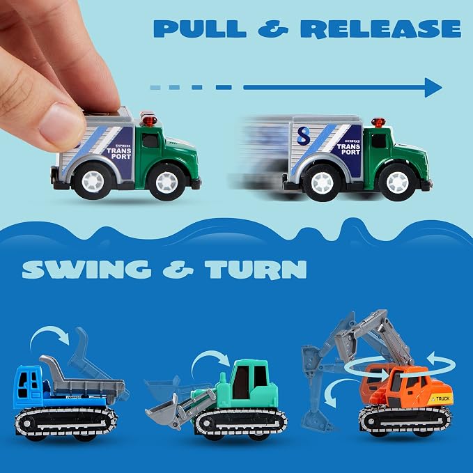 JOYIN 25 Pieces Pull Back Cars and Trucks Toy Vehicles Set for Toddlers, Girls and Boys Kids Play Set, Party Favors, School Gifts, Goodie Bags Stuffers for Kids