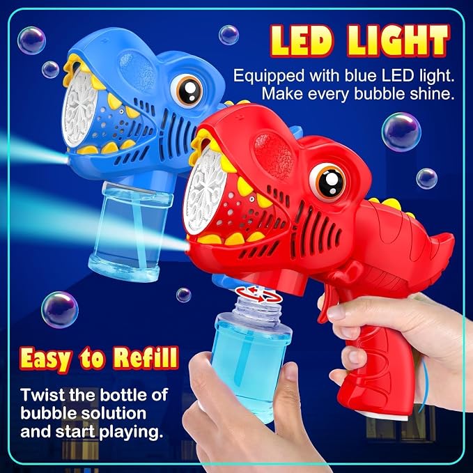 2Pcs Bubble Machine Gun Kids Toys Bubble Maker with 1800mAh Rechargeable Battery 4 Solutions Bubbles for Kids 4-8 Toddlers 1-3 Easter Basket Stuffers Dino Outdoor Toy Valentine Boy Girl