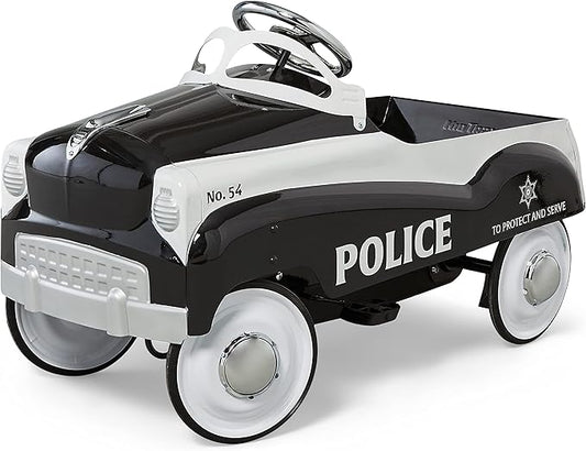 Kid Trax Classic Police Car Toy, Kids Police Car Ride-On, Toddler Pedal Car, Durable Steel, Easy Assembly, Indoor/Outdoor, 60lbs Max, Interactive, Boys/Girls, Black, Steering Wheel, Outdoor Play