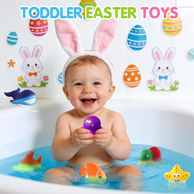 Color Changing No Hole Bath Toys for Kids, Toddler Bath Toys for Water Table Sea Creatures Pool Water Toys Bathtub Beach Sea Animal with Drying Bag