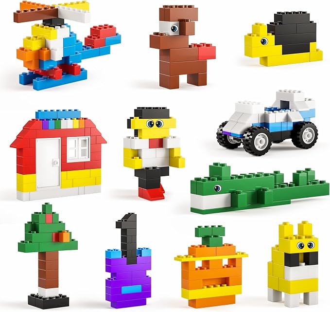 burgkidz Building Blocks Set with Storage Box and Lid Baseplate: 568 Pieces Classic Bricks Compatible with Major Brands, Wheels Doors Windows, STEM Toy for Toddlers Age 3+, Gift for Boys Girls