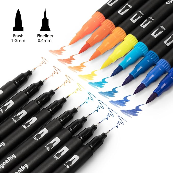 Eglyenlky Colored Markers for Adult Coloring, Coloring Books for Adults Relaxation, 36 Marker Set Felt Tip Marker with Brush and Fine Tip for Adult Teen Kid