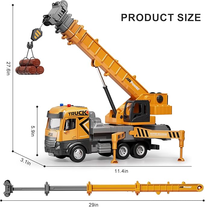 Kids Toys for 3 4 5 6 7 Years Old Boys, Die-cast Construction Toys Set w/Lights & Sounds, 29IN Crane Arm Alloy Engineering Construction Vehicles Truck Toys, Classics Crane Truck Model