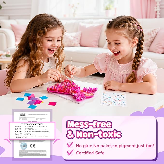 Poke-in Craft Kit for Girls, 3D Castle Princess Dress Up DIY Set with Fairy Tale Castle Scene, Paper Craft Kits, Mess-Free Creative Activity, Arts and Crafts & Birthday Gift for Girls Age 4-8 Year Old