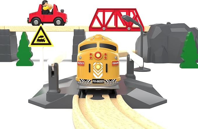 Motorized Train for Kids, Remote Control Locomotive Train Toy for Wooden Tracks, Battery Powered Electric Trains with Sound & Lights Effects Compatible with Thomas, Brio, Chuggington