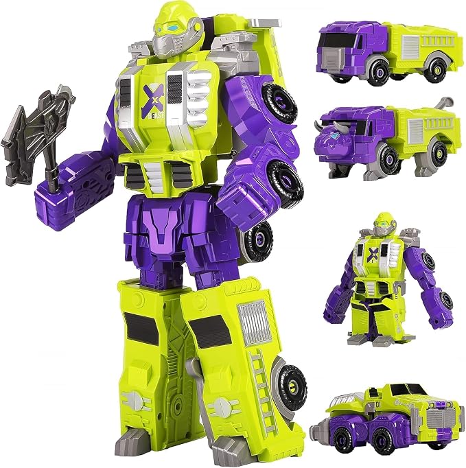 MIEBELY 2Pcs Magnetic Transforming Robot STEM Toy for Kids Ages 3-6 | 2 magnetic transform vehicles, each turns into beast, combine into robot, durable plastic, STEM gift for boys girls 3-6