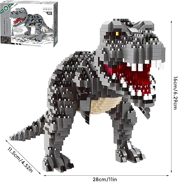 CSNRHG Dinosaur Tyrannosaurus Rex Model Decor Micro Mini Blocks Velociraptor Building Blocks Toy Birthday for Age 6+ Children Adults Teens 1530 Pieces