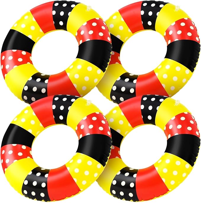 4-Pack Cartoon Mouse Pool Floats, 20 Inch Red & Black Kids Inflatable Swim Rings, Summer Toys for Hawaiian Beach & Water Park