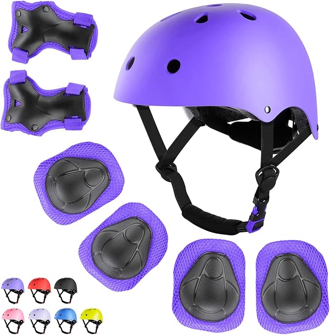 WayEee Kids Bike Helmet Set Skateboard Knee Pads, Helmet Pad Set Protective Gear Set Adjustable for Girls Kids 3-14 Helmet Elbow Pads Wrist Guards for Sport Cycling Bike Roller Skating Scooter