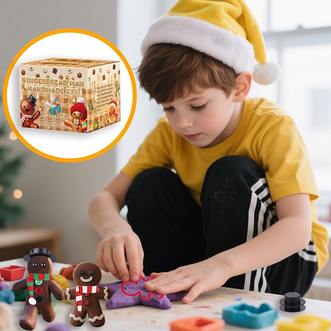 8Pack Christmas Gingerbread Man Crafts Kit - Air Dry Clay Gingerbread Man Crafts for Kids,Modeling Clay DIY Kit for Kids,Great for Birthday Parties,School Winter Party Fun,for Age 3+