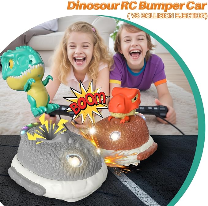 Dinosaur Remote Control Car Toys Set, Dino RC Race Vehicles Playset, Electronic Bump Pop Game, Cool Indoor Outdoor Birthday Gift 6 8-12 Years Old Toddlers Boys Girls Children Teen