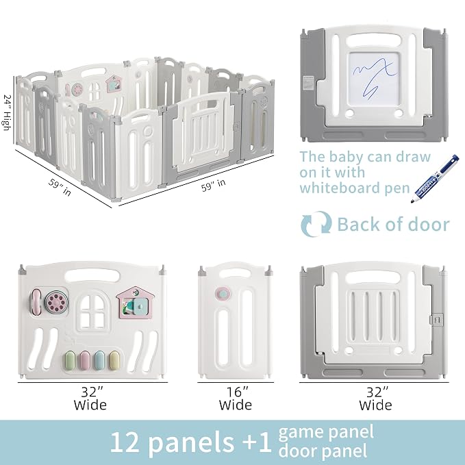 Baby Playpen Kids Activity Centre Safety Play Yard Home Indoor Outdoor New Pen (14panels White Grey)