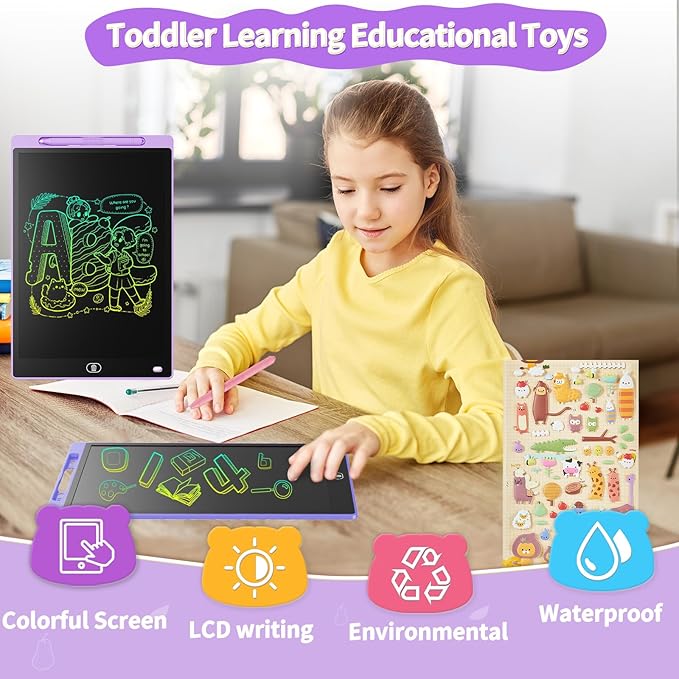 Genialba LCD Writing Board 10 Inches, Colourful Electronic Tablet, Portable Erasable Drawing Board, Graphic Tablet for Children's Games 3 4 5 6 7 Year Old Kid Boys Girls (Purple)