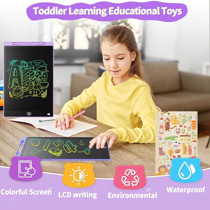 [2 Pack] Genialba LCD Writing Tablet 10-Inch Colorful Doodle Board, Toddler Learning Educational Toys Gifts for 3-8 Years Old Girls and Boys, Electronic Drawing Pad for Kids (Pink&Purple)