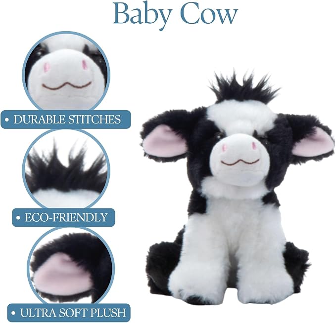 The Petting Zoo Cow Stuffed Animal Plushie, Gifts for Kids, Wild Onez Babiez Farm Animals, Cow Plush Toy 6 inches