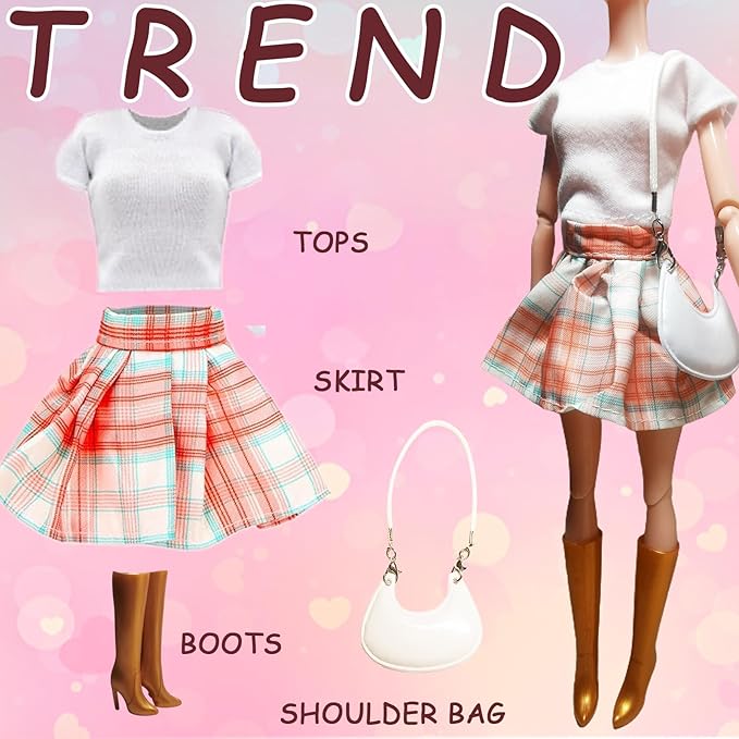 17 PCS Doll Clothing and Accessories for 11.5 inch Girl Dolls Including 6 Set Handmade Clothes -Wedding Evening Gowns Fashion Form-Fitting Mermaid Dresses Casual Sport Outfit with 6 Shoes&Bag&Glasses
