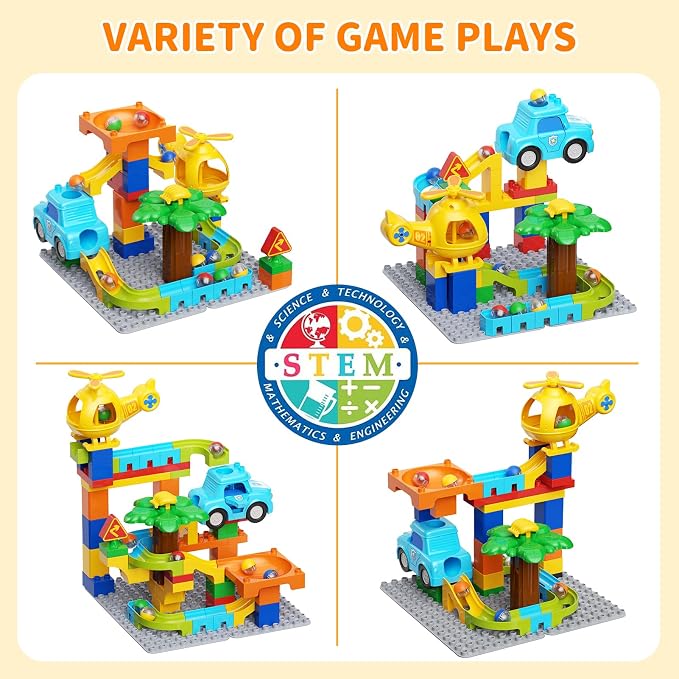 burgkidz Marble Runs for Kids 4-8, Educational Learning Marble Maze Toys Compatible with All Major Brands of Building Blocks STEM Toys for Kid Age 3 4 5 6 7 8+
