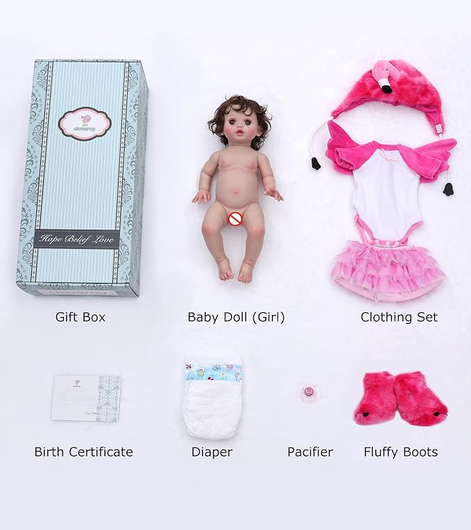 Reborn Baby Dolls, 18 Inch Large Realistic Hand-Rooted Hair Lifelike Baby Dolls with Accessories for 3+ Year Old Girls Gifts, Pretend Play, Collection