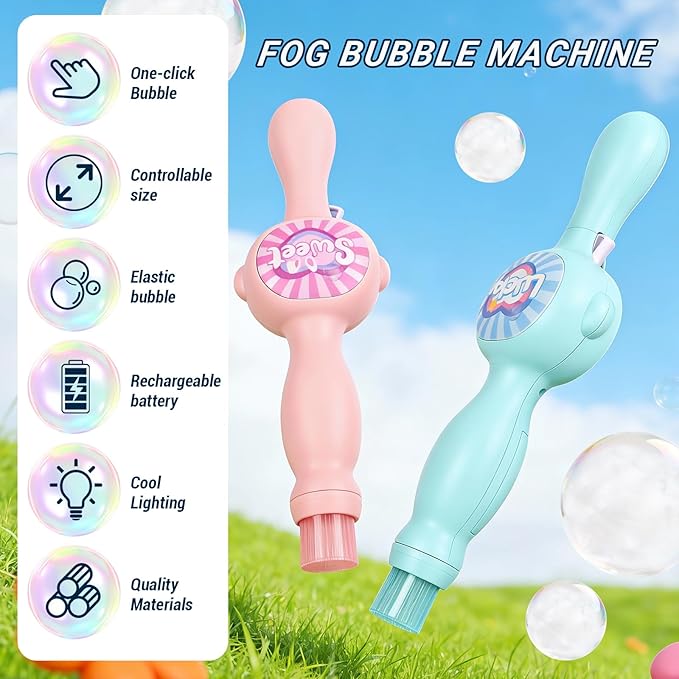 Fog Bubble Wand, Elastic Fog Bubble Machine for Kids, Pink | Creates fog-filled elastic bubbles for parent-child play, outdoor fun and simple science-style interaction.