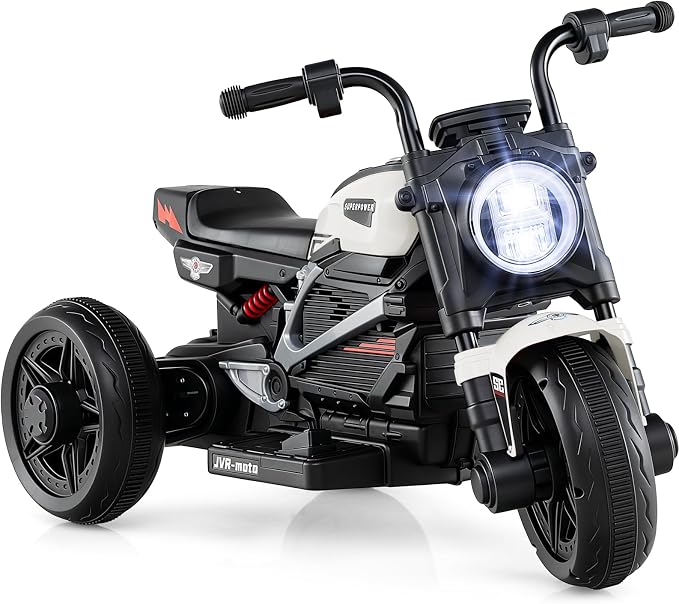 Costzon Toddler Motorcycle, 6V Chopper Kids Motorcycle Ride On Toy with LED Headlight, Music, Story, 3-Wheel Stable Electric Motorbike for Toddlers Boys Girls (White, 31" x 18.5" x 19.5"(L x W x H))