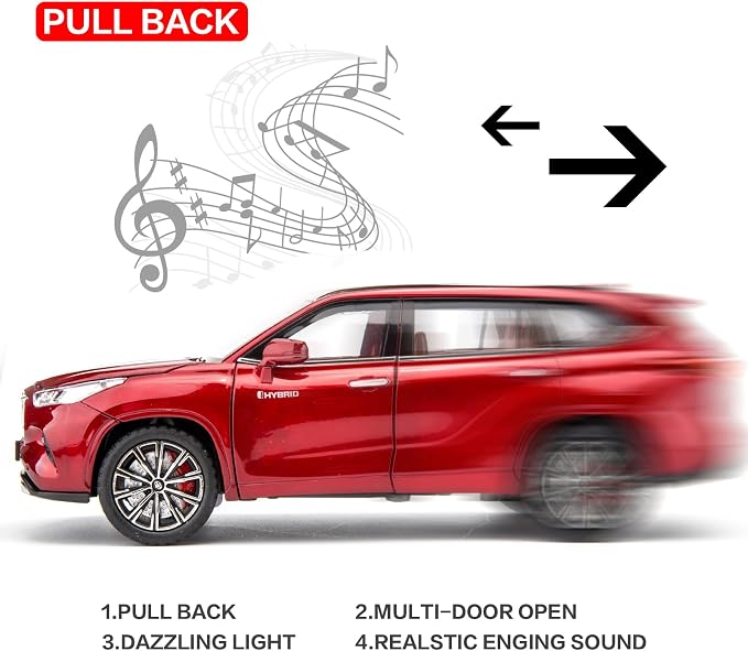 BDTCTK 1/24 Highlander Model Car, Zinc Alloy Pull Back Toy car with Sound and Light for Kids Boy Girl Gift(Red)