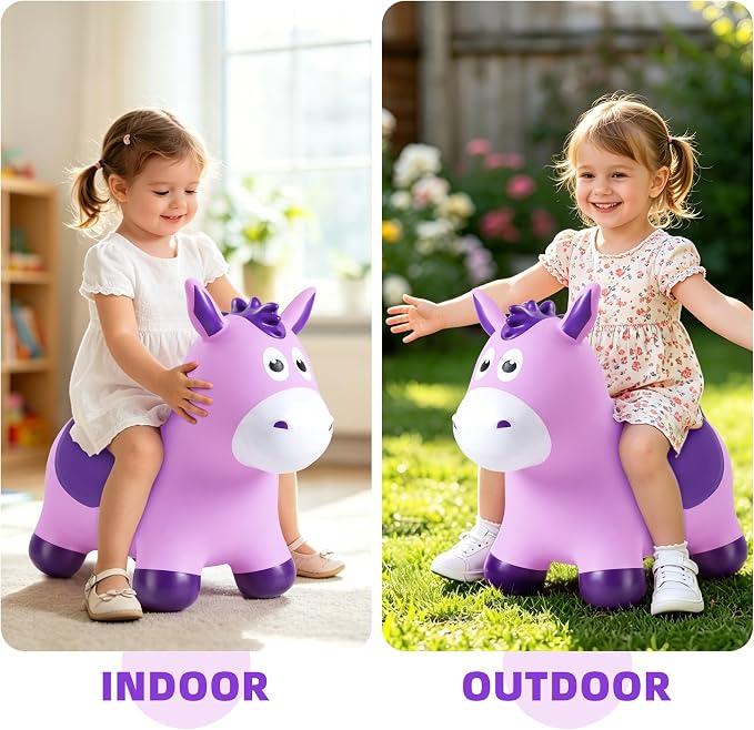 Bouncy Animals Horse for Toddlers, Hopping Toys Jumping Horse Hopper, Ride on Toys Indoor Outdoor Inflatable Birthday Gifts for Boys Girls 18 Months 2 3 4 5 6 Year Old, Purple