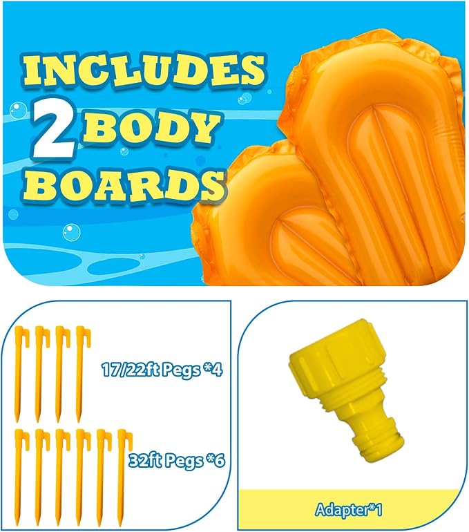 Spring Water Slip and Water Slide, 22ft *2 Lanes Slip Water Slides for Kids Backyards Ages 5-8 8-12 with Sprinkler and Inflatable Bodyboards, Summer Water Fun Toy for Outdoor Lawn Games Play