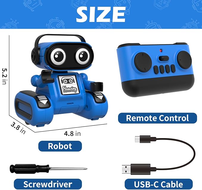 Blue Rechargeable Remote Control Robot Toy for Boys Ages 3+ | Auto Demo, Recording & Repeat, Flexible Head & Arms, Rechargeable RC Robot, Perfect Birthday & Christmas Gift for Little Boys