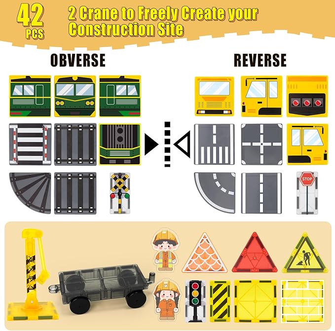 Magnetic Tiles Magnetic Construction Set with 2 Dolls, Cars, Train, Train Tracks, Building Sensory Toys for 3+ Year Old Boys & Girls Creative Kids Games Birthday Xmas Gifts