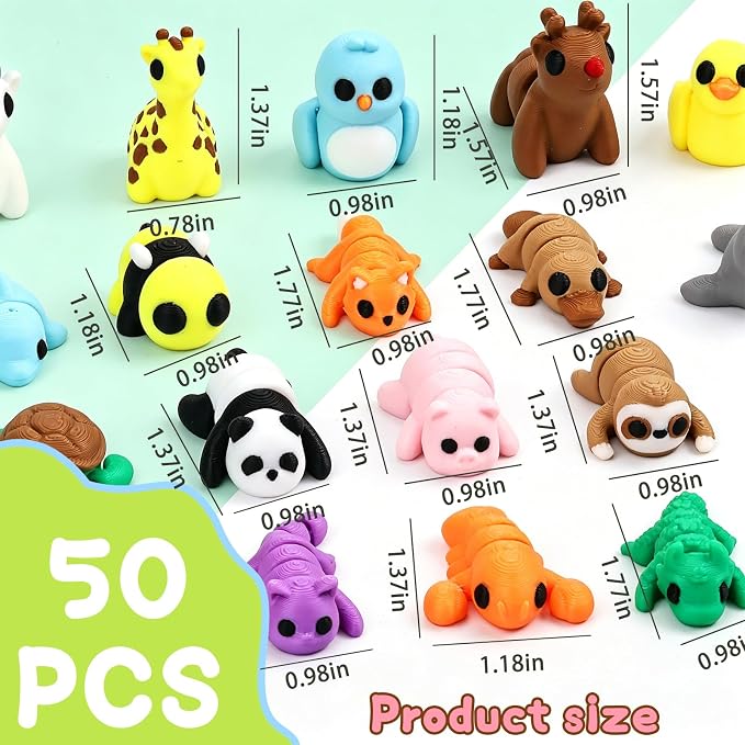 50 pcs Animal Figurines, 3D Printed Animal Figurines Set, Articulated, Party Favors, Pocket Fidget Toys Bulk, Goodie Bag Stuffers, Exchange Gifts, Desk Pets, Classroom Rewards for Kids