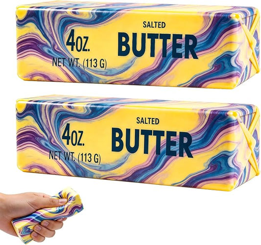 Butter Squeeze Toy 2PCS, Slow Rising Dumpling Squishy Butter Sensory Stress Relief Squishies Soft & Stretchy Fidget Toys for Anxiety Relief Party Favors (Rainbow B)