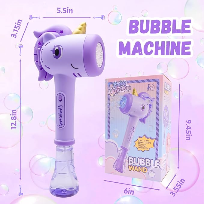 Unicorn Automatic Bubble Wand,Fully Automatic Bubble Machine Wand Toy,Suitable for 3-8 Years Old Toddler Outdoor Play,Cute Summer Toy, Perfect Easter, for Little Girls and Boys (Purple)